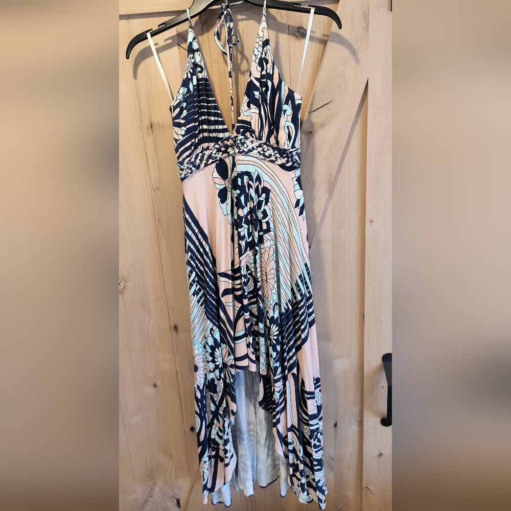 SKY BRAIDED HALTER HI/LOW MAXI DRESS